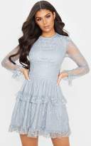 Thumbnail for your product : PrettyLittleThing Dusky Blue Lace Strappy Back Frill Detail Skater Dress