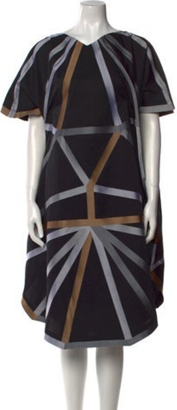 132 5. ISSEY MIYAKE Tent Dress From the Spring/Summer 2024 Collection Black Striped Short Sleeve with V-Neck Designer size 3.