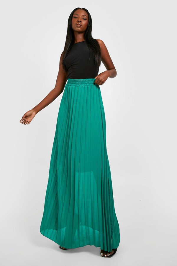Green Chiffon Pleated Skirt | ShopStyle UK