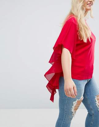 ASOS Curve T-Shirt With Dramatic Assymetric Woven Ruffle