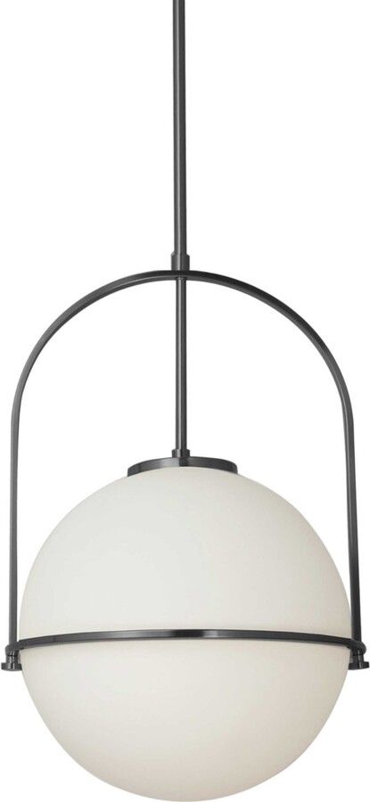 Dainolite 17" Metal, Glass Paola 1 Light Small Pendant with Glass - Matte Black, Opal White