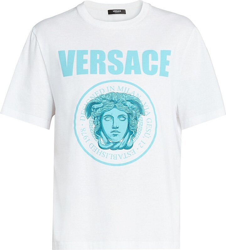 Versace Men's Medusa Rock Print Cotton T-Shirt Optical White