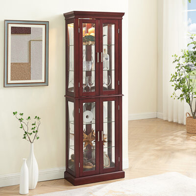 Ophelia & Co. Curio Cabinet With Lighted, Curio Diapaly Cabinet With Adjustable Shelves, Accent Cabinet