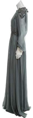 Valentino Silk Embellished Gown Grey Silk Embellished Gown