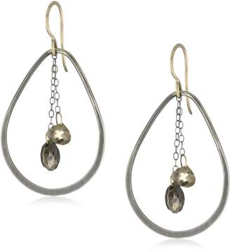 Melissa Joy Manning Metallic Denim" Mixed Metal with Quartz and Pyrite Centered On Chain Tear-Drop Earrings