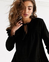 Thumbnail for your product : Object suede smock frill mini dress in black