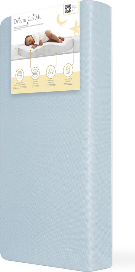 Dream On Me Snuggles Breathable Extra Firm Baby Portable/Mini Crib Fiber Mattress, Blue Mist