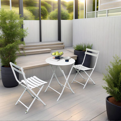 Winston Porter Iron Table And Folding Chair Set2 - Person Round Outdoor Dining Set