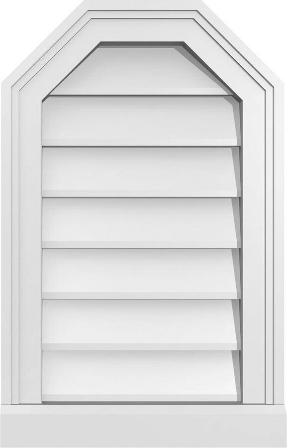 14 in. x 22 in. Octagonal Top Surface Mount PVC Gable Vent: Decorative with Brickmould Sill Frame