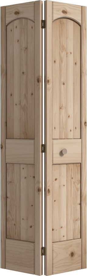 80" x 36" x 1-3/8" 2-Panel Arch Top V-Groove Knotty Pine Interior Bifold Door with Hardware Included