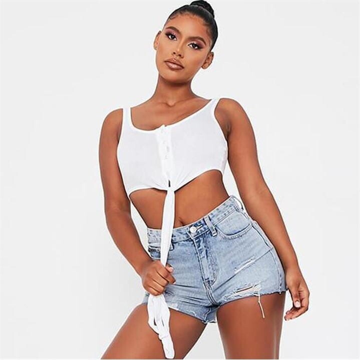 White Tie Front Crop Top | Shop The Largest Collection | ShopStyle UK