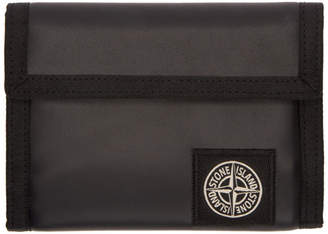 Stone Island Black Leather Logo Velcro Wallet
