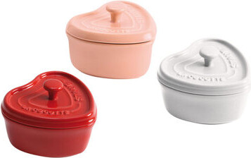 Staub Ceramic 3-Pc Mini Heart Cocotte Set - Cherry Pink White