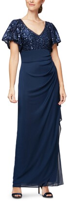 Alex Evenings Petite Embroidered-Sequin Empire-Waist Gown