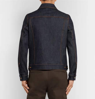 Dunhill Leather-Trimmed Pleated Stretch-Denim Jacket