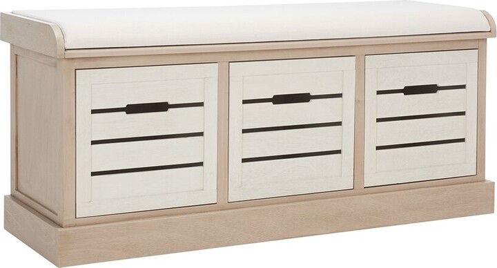 Entryway Storage Bench with Cushioned Seat, Shoe Rack and Drawers  White-ModernLuxe