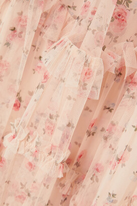 Needle & Thread Bijou Ruffled Smocked Floral-print Tulle Gown - Pink