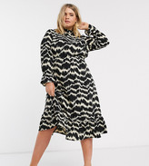 Thumbnail for your product : Vero Moda Curve midi dress with high neck in black marble print
