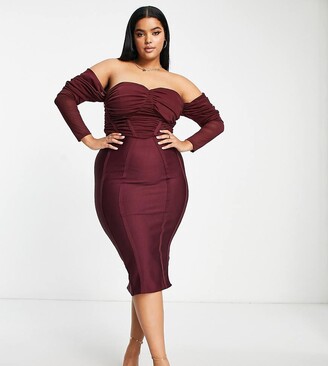 ASOS Curve ASOS DESIGN Curve off shoulder corset midi dress in