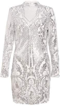 Quiz White and Silver Sequin Bodycon Dress