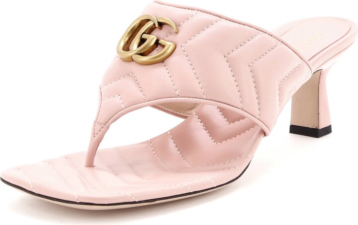 GUCCI Women's Marmont Thong Heeled Sandals Matelasse Leather