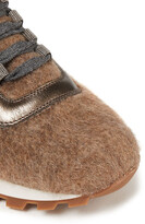 Thumbnail for your product : Brunello Cucinelli Leather-trimmed Bead-embellished Brushed Stretch-knit Sneakers