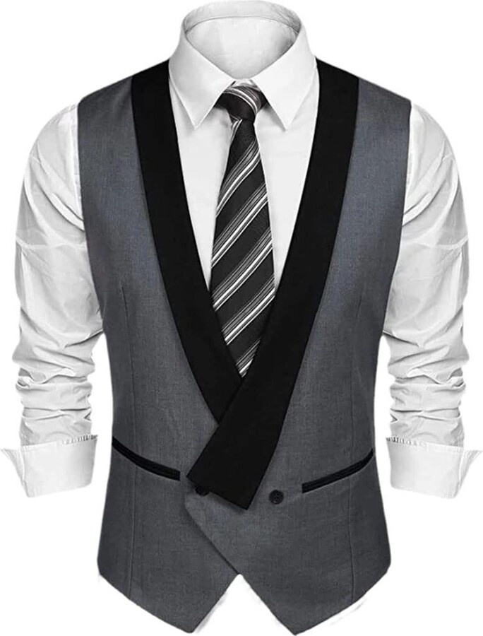 Vogrtcc Mens Double Breasted Vest Lapel One Piece Waistcoat For Formal