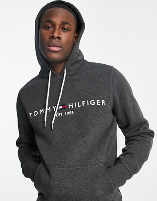 Tommy Hilfiger classic logo hoodie in dark gray - ShopStyle