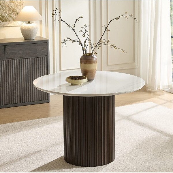 Morden Fort WhiteFauxMarbleDiningTable-42\
