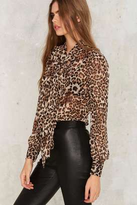 Nasty Gal Don't Ask Tie Pussy Bow Blouse - Leopard