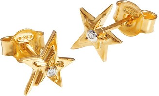 Onefeart Gold Plated Stars Shape Stud Earrings for Women Round Cubic Zirconia 8x17MM Gold 