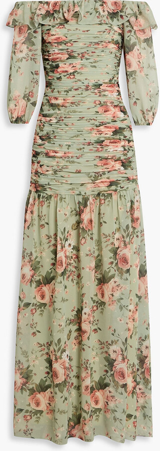 Mikael Aghal Off-the-shoulder ruched floral-print georgette maxi dress
