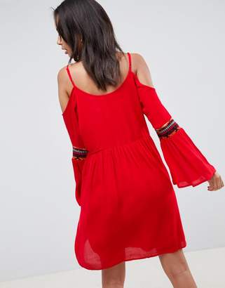 Glamorous Tall Cold Shoulder Swing Dress With Embroidery