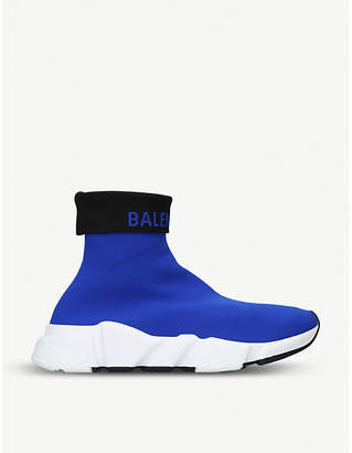 Balenciaga Women's Blue Logo Speed Stretch-Knitted Sneakers