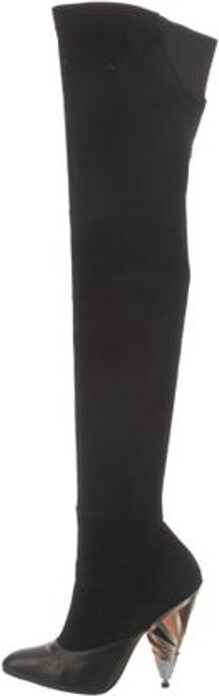 Givenchy Suede Over-The-Knee Sock Boots Black Pointed-Toes Exposed Zip Closure at Sides Includes Dust Bag Designer