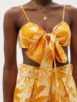 Thumbnail for your product : Zimmermann Mae Bow Palm-print Linen-voile Cropped Top - Yellow