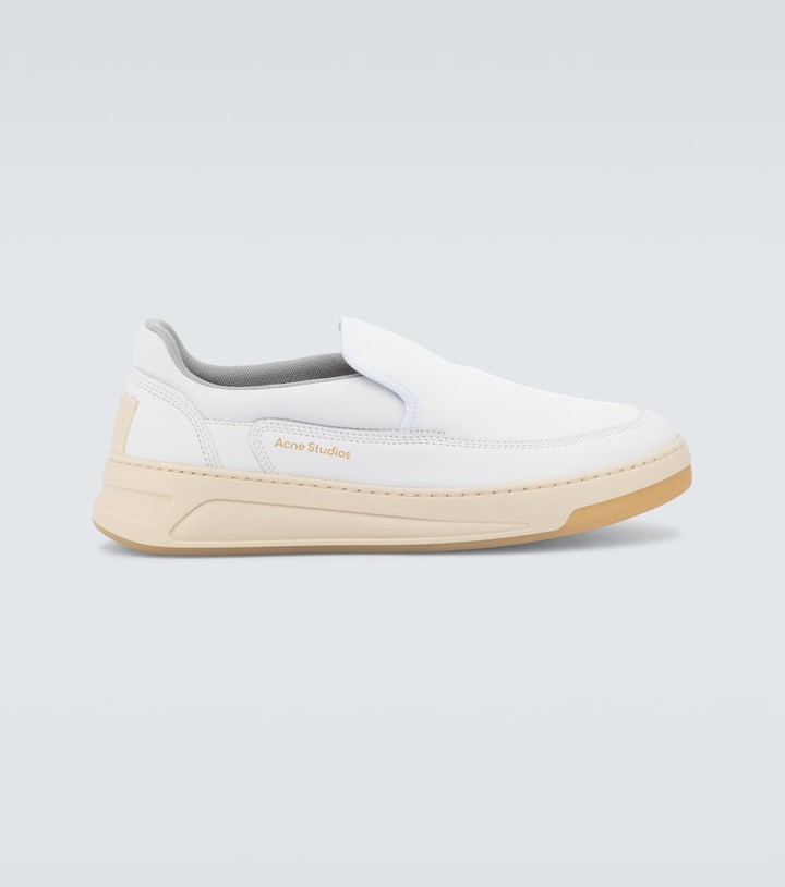white slip on shoes leather