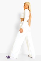 Thumbnail for your product : boohoo Petite Pu Seam Detail Wide Leg Trousers