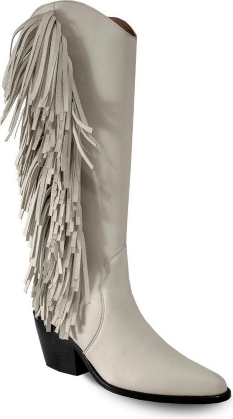 Women's Knee-High White Premium Leather Boots With Side Fringe, Ely By ...