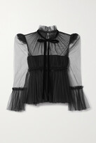 Thumbnail for your product : KHAITE Dominika Velvet-trimmed Pleated Tulle Blouse - Black