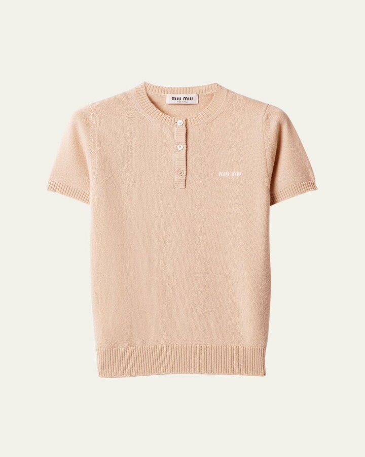 Miu Miu Short-Sleeve Cashmere Henley Sweater