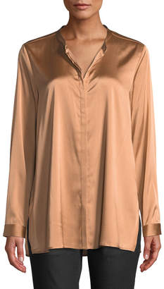 Eileen Fisher Silk Charmeuse Mandarin-Collar Shirt