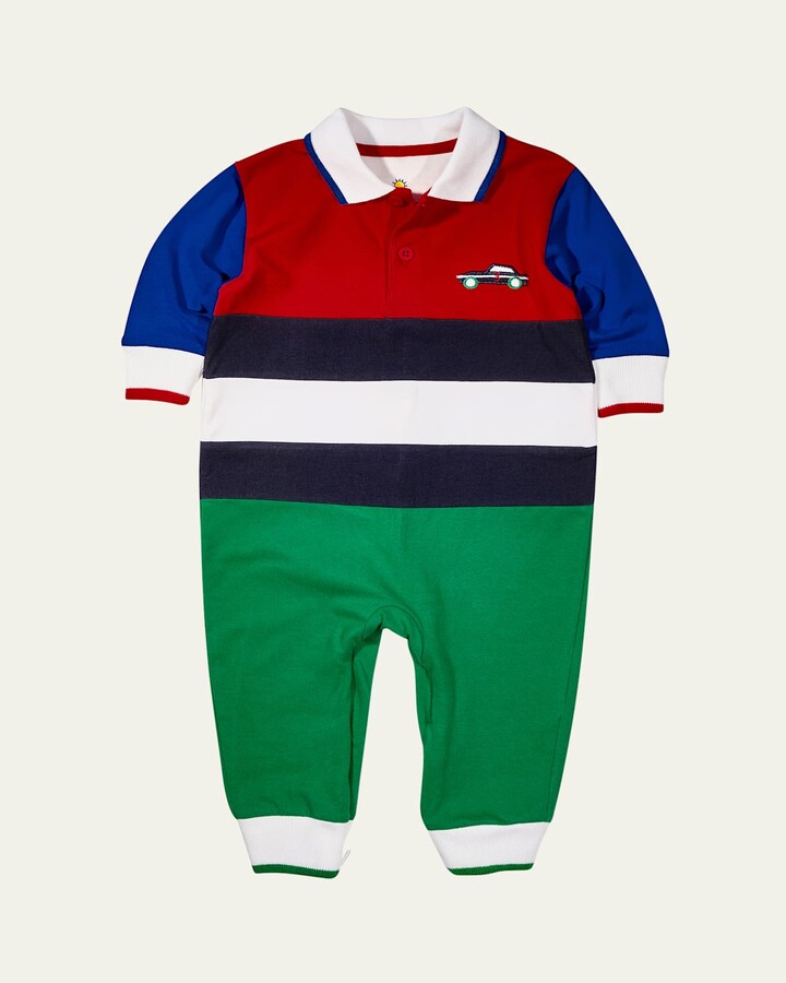 Florence Eiseman Boy's Race Car Jersey Knit Longall Romper, Size 3M-24M