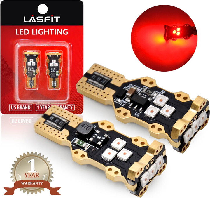 Lasfit 912 921 T15 W16W LED Light Bulbs for Third Brake Center High Mount Stop Light Bulbs, Brillant Red | 2 Bulbs