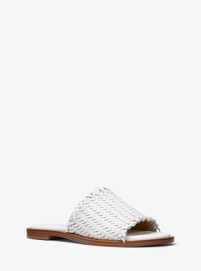 woven leather slide sandals