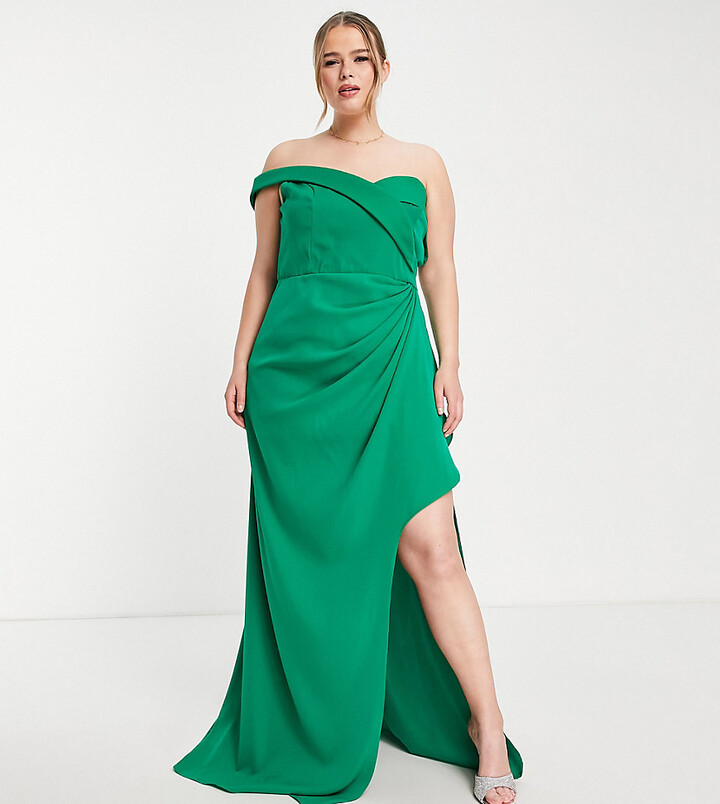 Flounce London velvet wrap dress with ruched side in emerald green -  ShopStyle