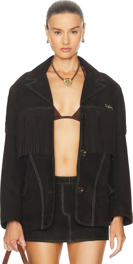 SIEDRES For FWRD Suede Fringe Jacket in Brown