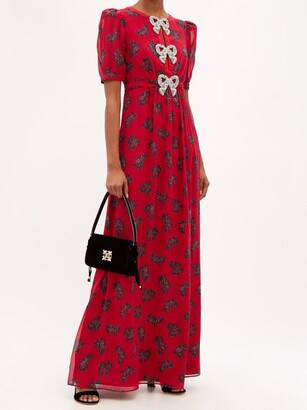Saloni Jamie Bow-print Silk Maxi Dress