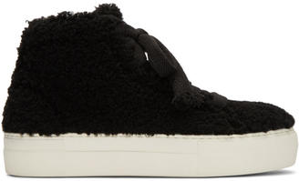 Helmut Lang Black Shearling Stitched High-Top Sneakers