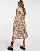 Thumbnail for your product : Qed London sweetheart neckline puff sleeve midi dress in floral